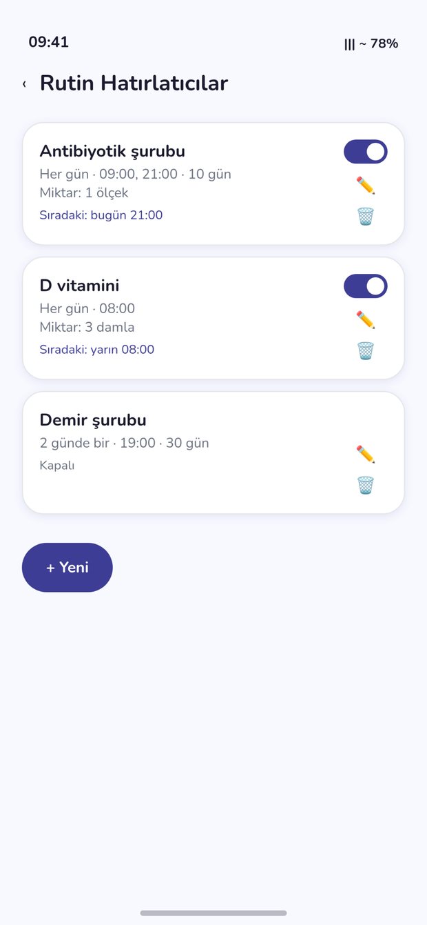 Rutin hatırlatıcılar ekranı